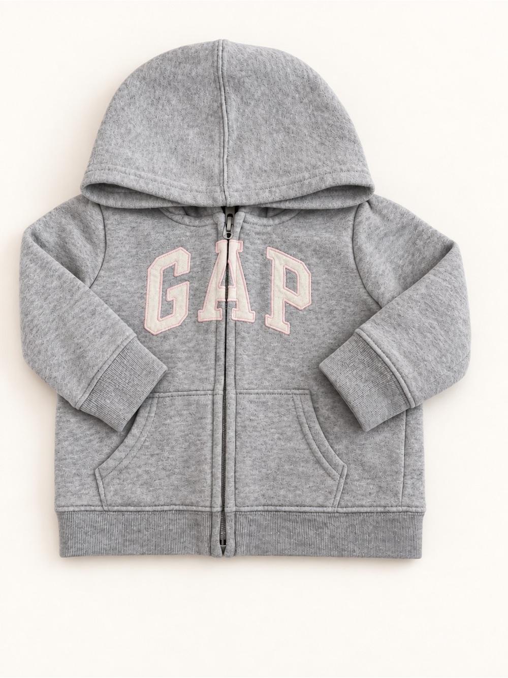 GAP Light Gray Kids Zip Hoodie with Pale Pink Logo
